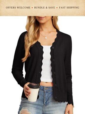 Women's V-Neck Ruffle Cardigan Sweater Button Down Lightweight